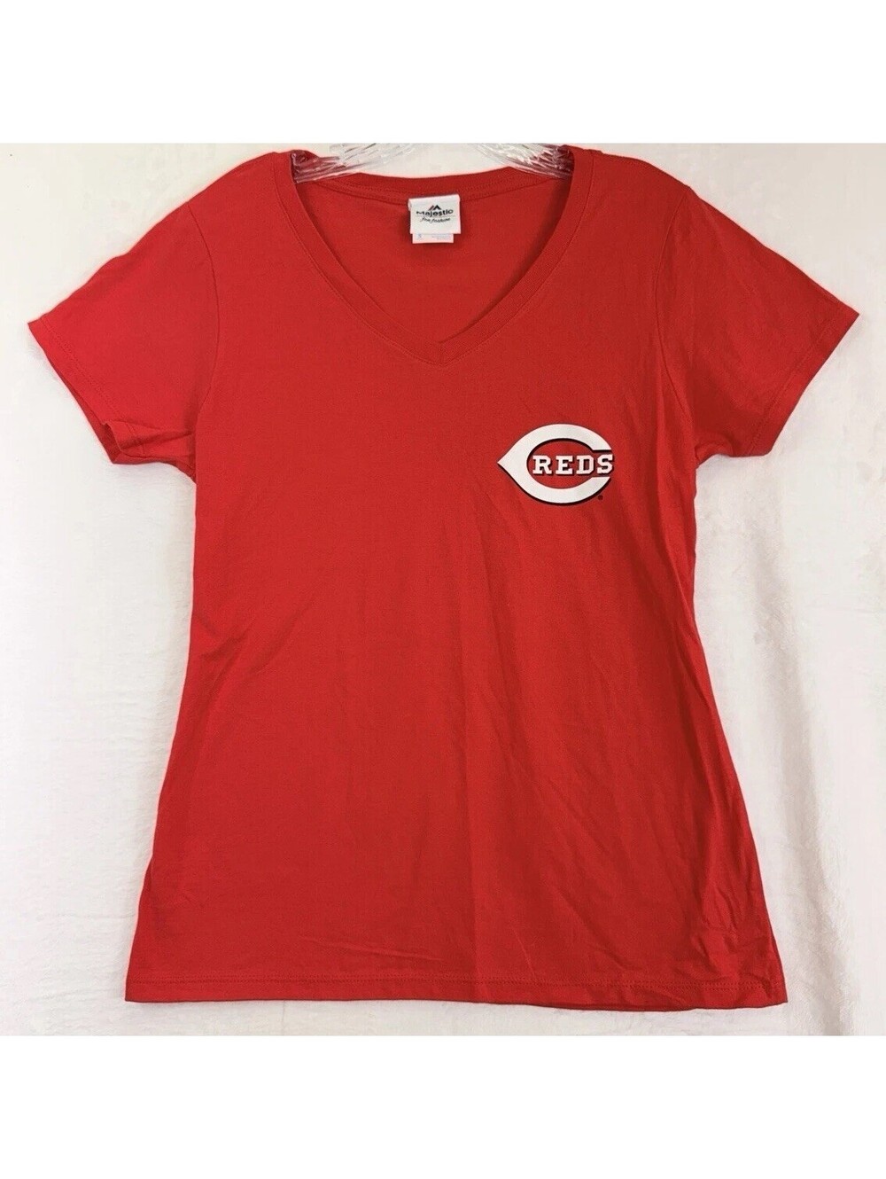 Majestic Cincinnati Reds Womens T Shirt Small Red V-Neck Tee MLB Short Sleeve